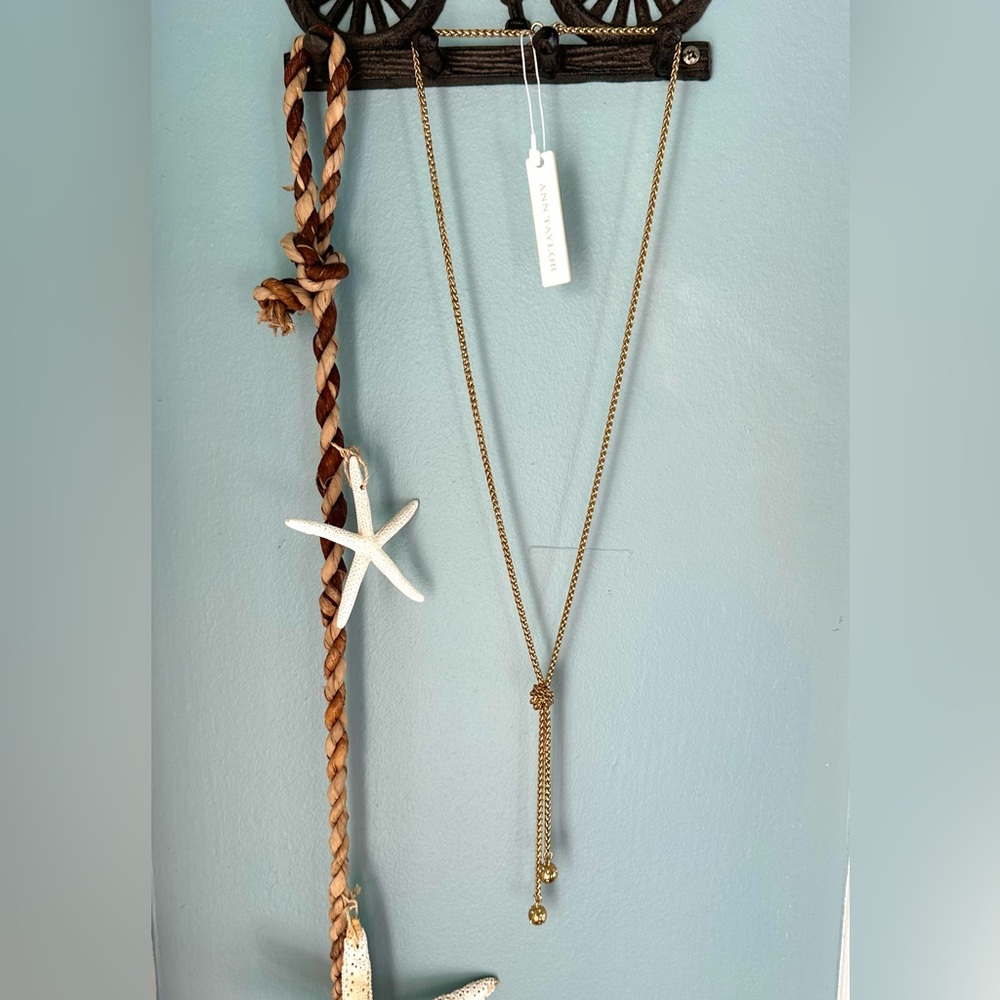 Ann Taylor Gold Tone Rhinestone Ball Drops Lariat Style Chain Necklace NWT